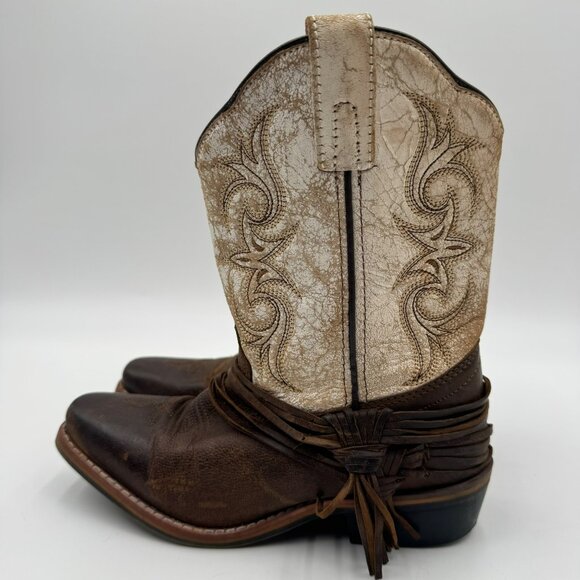 Dan Post Lil Myra Girls Western Boots Brown/Cream Leather Size 3 - Picture 2 of 9